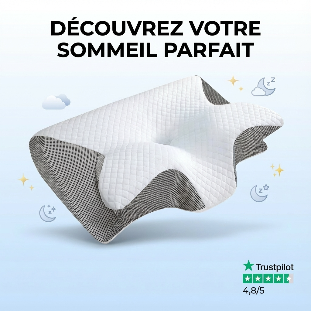 Oreiller Ergonomique Anti-Douleurs Cervicales - Mousse à Mémoire de Forme + Taie Incluse